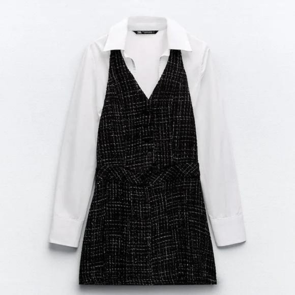 ZARA CONTRASTING STRUCTURED PINAFORE PLAID DRESS - Picture 1 of 4